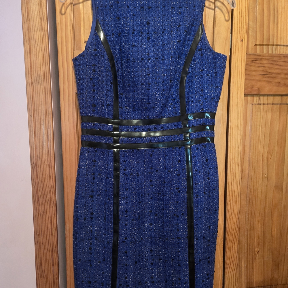 Michael Kors Blue Above The Knee Shift Dress with Black Accents